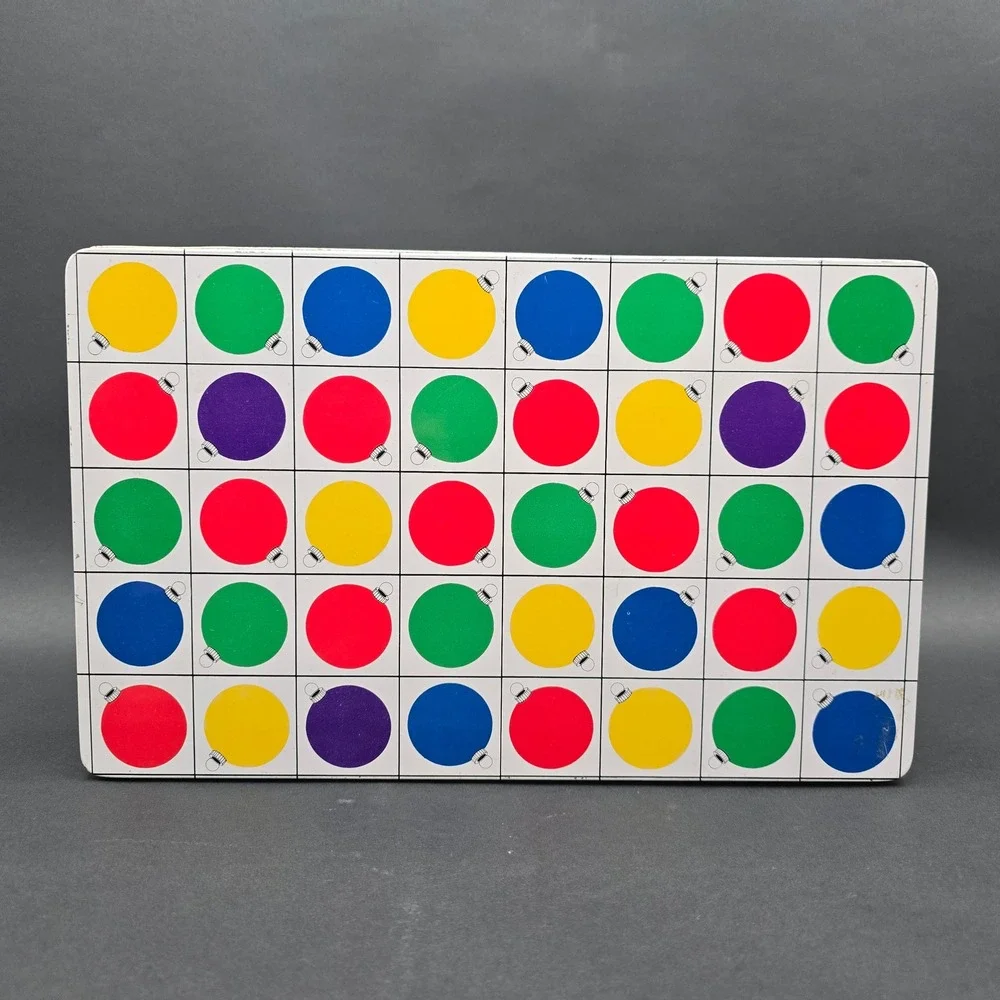 Vintage Christmas Ornament Pop Art Metal Tin Colorful Holiday Cookie Box Storage